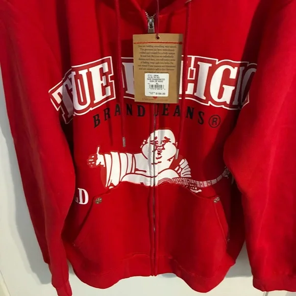 True Religion Red Zip Up Hoodie NWT - Picture 5 of 8